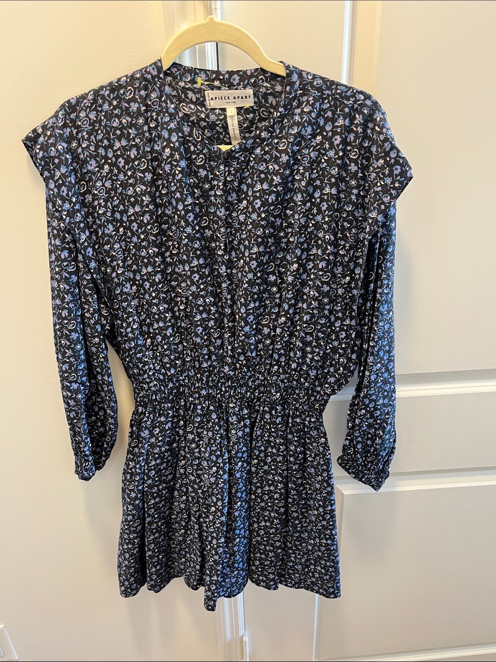 Apiece Apart Navy Blue Floral Smocked Waist Mini Dress
